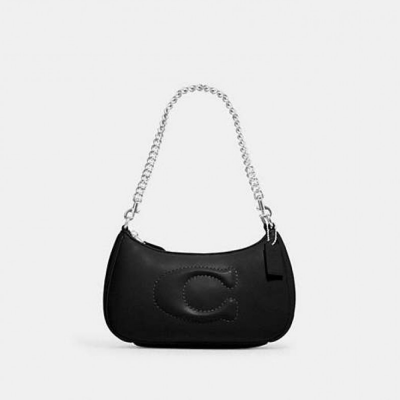 Teri Shoulder Bag With Signature Quilting - Smooth Leather/Silver/Black