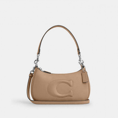 Teri Shoulder Bag With Signature Quilting - Smooth Leather/Silver/Taupe
