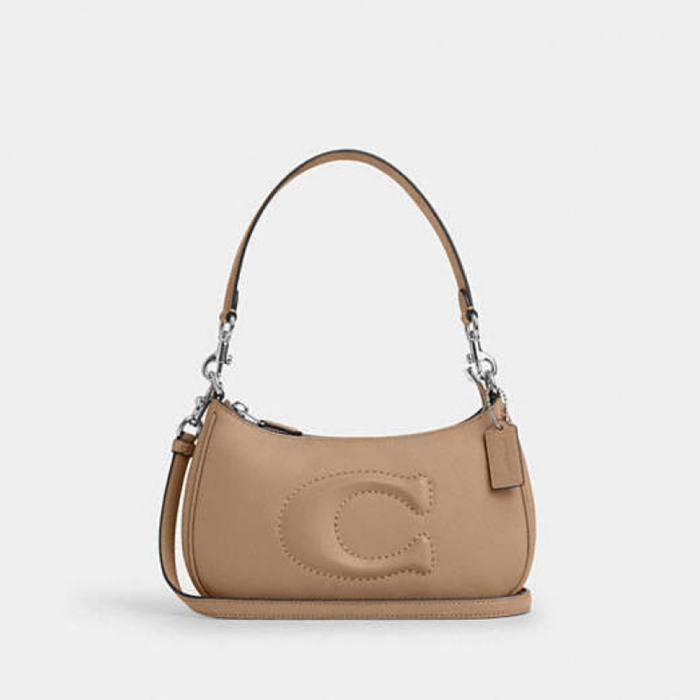 Teri Shoulder Bag With Signature Quilting - Smooth Leather/Silver/Taupe