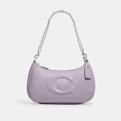 Teri Shoulder Bag With Signature Quilting - Smooth Leather/Silver/Light Violet