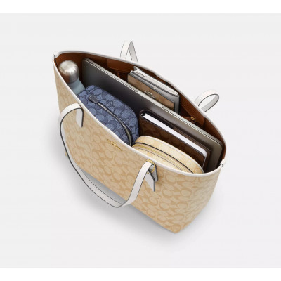 Reversible City Tote In Signature Canvas - Khaki/White