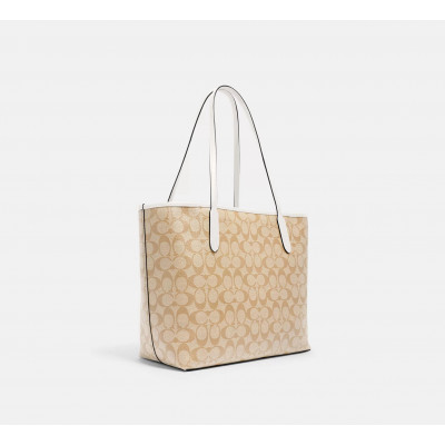 Reversible City Tote In Signature Canvas - Khaki/White