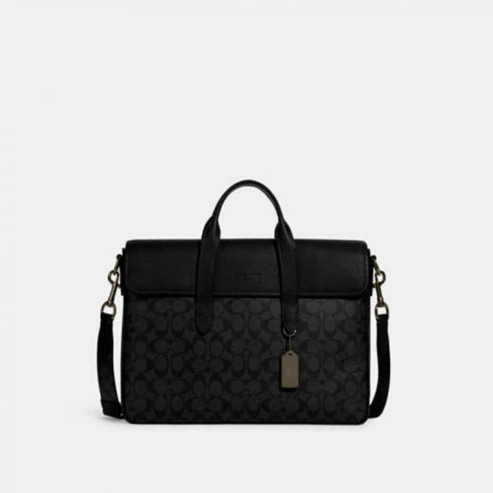 Sullivan Portfolio Brief In Signature Canvas - Gunmetal/Charcoal/Black