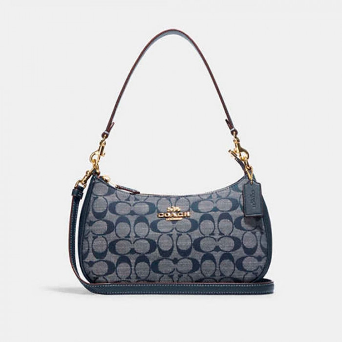 Teri Shoulder Bag In Signature Chambray - Gold/Denim Multi