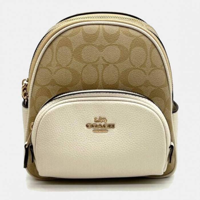 Mini Court Backpack In Signature Canvas - Light Khaki/White