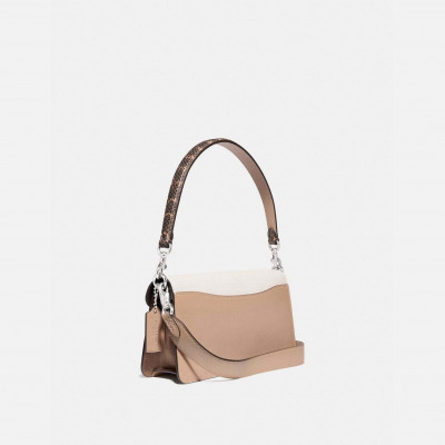 Tabby Shoulder Bag 26 With Snakeskin Detail - Light Nickel/Taupe Multi