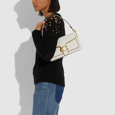 Tabby Shoulder Bag 26 With Beadchain - Pewter/White