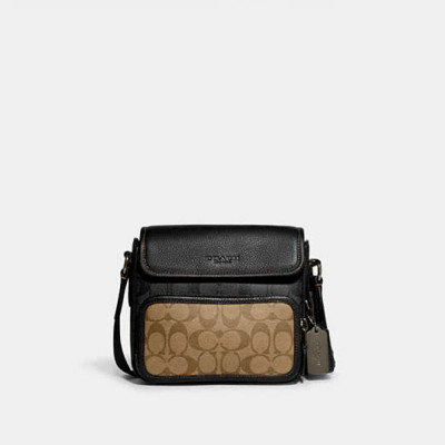 Sullivan Flap Crossbody In Blocked Signature Canvas - Gunmetal/Khaki/Charcoal