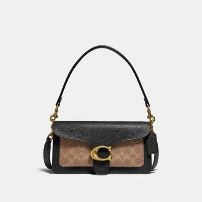 Tabby Shoulder Bag 26 With Signature Canvas - Brass/Tan black