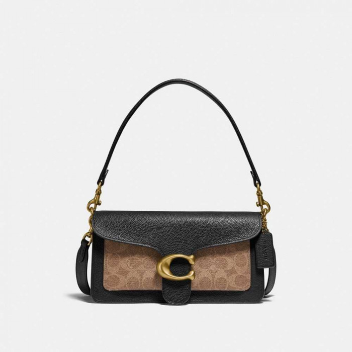 Tabby Shoulder Bag 26 With Signature Canvas - Brass/Tan black