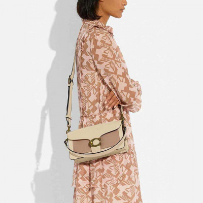 Tabby Shoulder Bag in Colorblock - Ivory Taupe Multi