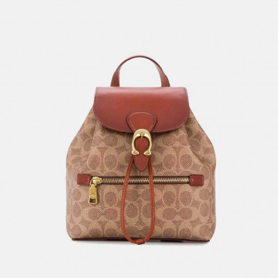 Evie Backpack In Signature Canvas - Tan/Rust/Brass