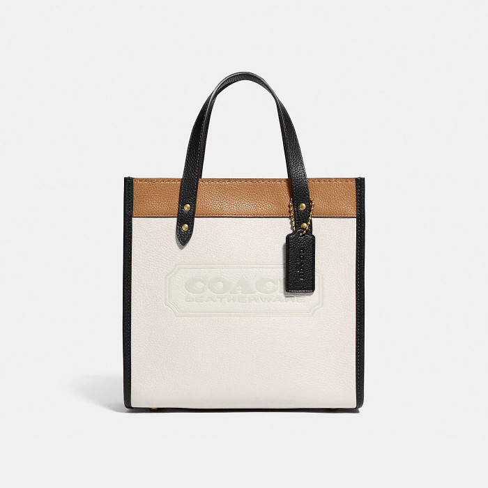 Field Tote 22 In Colorblock With Coach Badge - Brass/Chalk Multi
