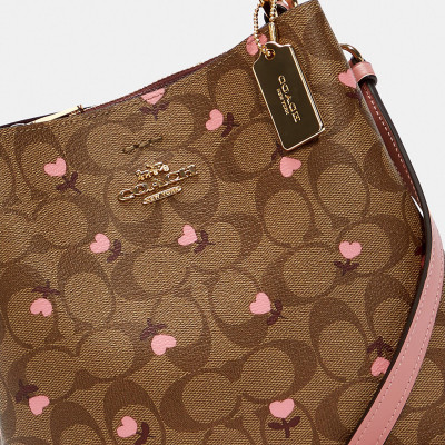 Small Town Bucket Bag In Signature Canvas With Heart Floral Print - Im/Khaki Red Multi Wine