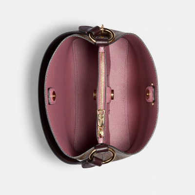 Small Town Bucket Bag In Signature Canvas With Butterfly Print - Im/Khaki Pink Multi/Oxblood