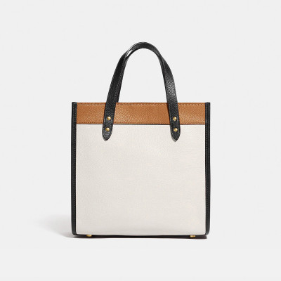 Field Tote 22 In Colorblock With Coach Badge - Brass/Chalk Multi