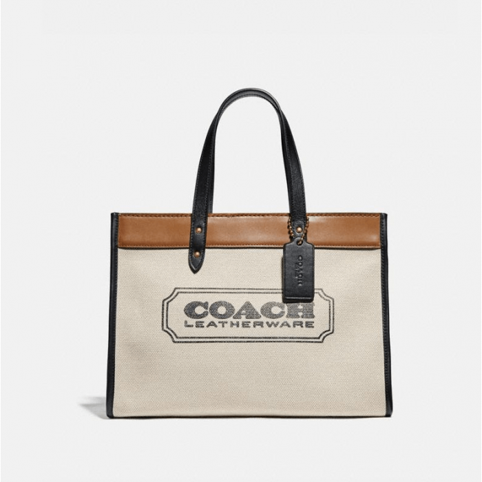 Field Tote 30 With Badge - Brass/Canvas Light Saddle