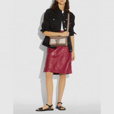 Tabby Shoulder Bag 26 With Signature Canvas - Light Nickel/Sand Taupe