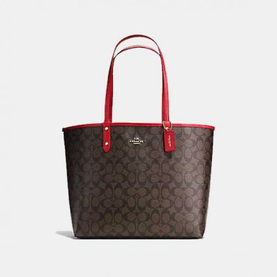 Reversible City Tote In Signature Canvas - Brown/Watermelon