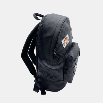 Snoopy Court Backpack In Signature Canvas With Patches – Charcoal/Black