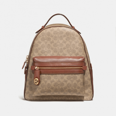 Campus Backpack 28 In Signature Canvas - Tan Rust/Brass