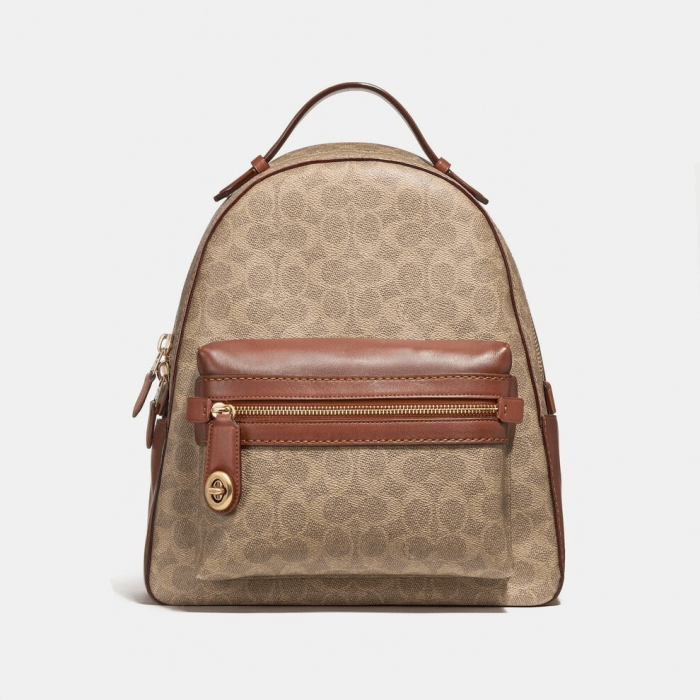 Campus Backpack 28 In Signature Canvas - Tan Rust/Brass