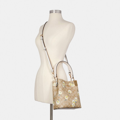 Small Town Bucket Bag In Signature Canvas With Daisy Print - Gold/Light Khaki Multi/Chalk