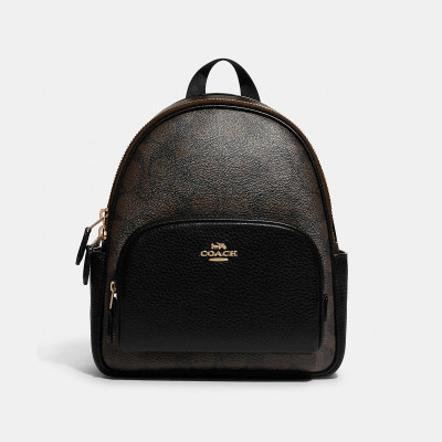 Mini Court Backpack In Signature Canvas - Gold/Brown Black