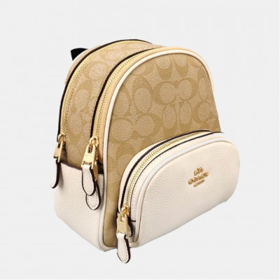 Mini Court Backpack In Signature Canvas - Light Khaki/White