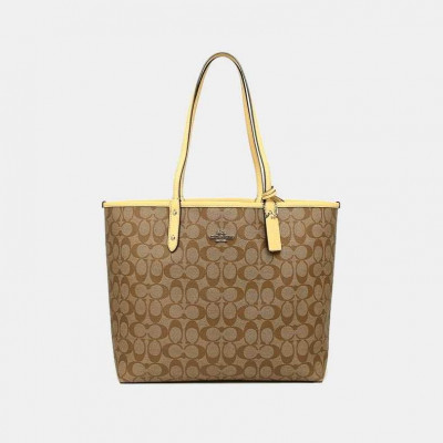 Reversible City Tote In Signature Canvas - Khaki/Yellow