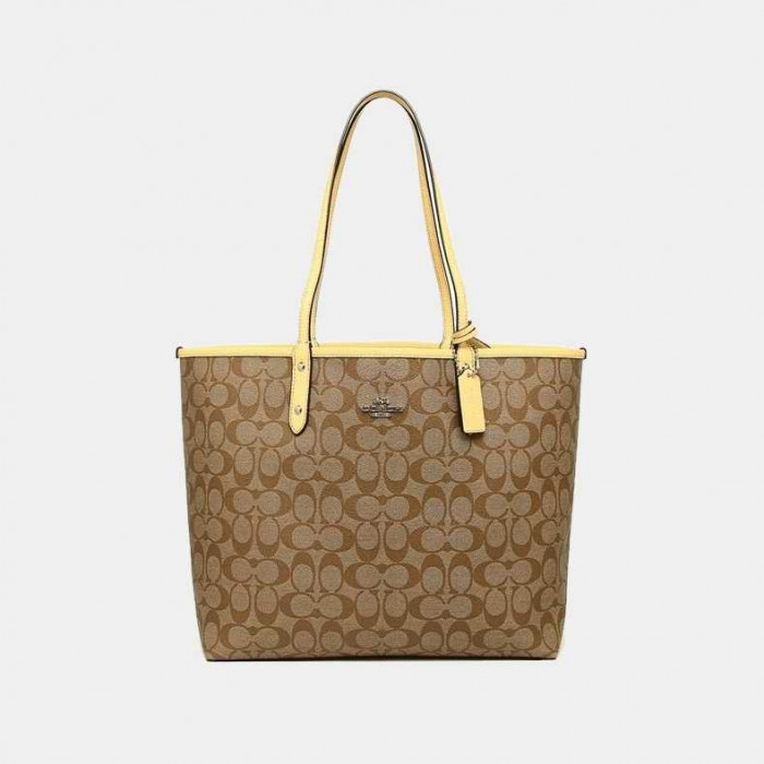 Reversible City Tote In Signature Canvas - Khaki/Yellow