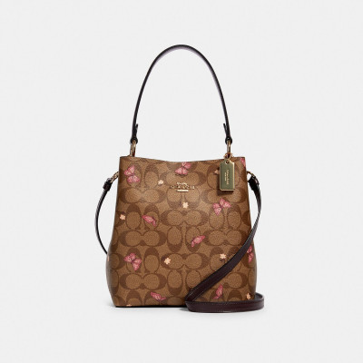 Small Town Bucket Bag In Signature Canvas With Butterfly Print - Im/Khaki Pink Multi/Oxblood