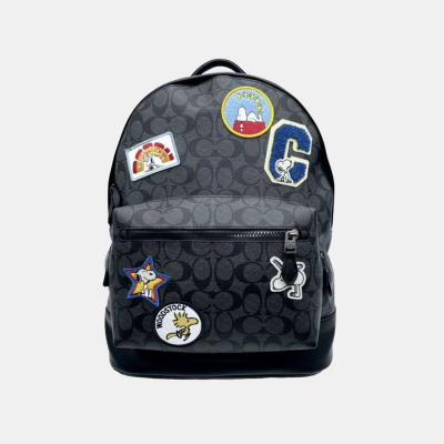 Snoopy Court Backpack In Signature Canvas With Patches – Charcoal/Black