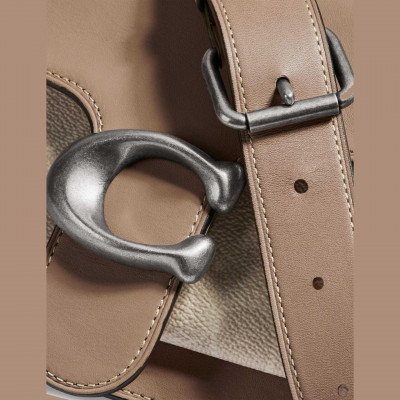 Tabby Shoulder Bag 26 With Signature Canvas - Light Nickel/Sand Taupe