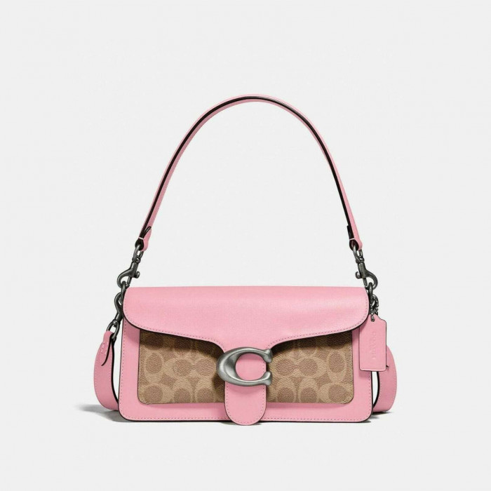 Tabby Shoulder Bag 26 With Signature Canvas - Pewter/Tan Powder Pink