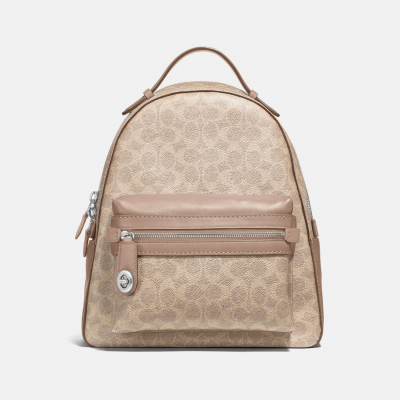Campus Backpack 28 In Signature Canvas - Tan/Chalk/Brass