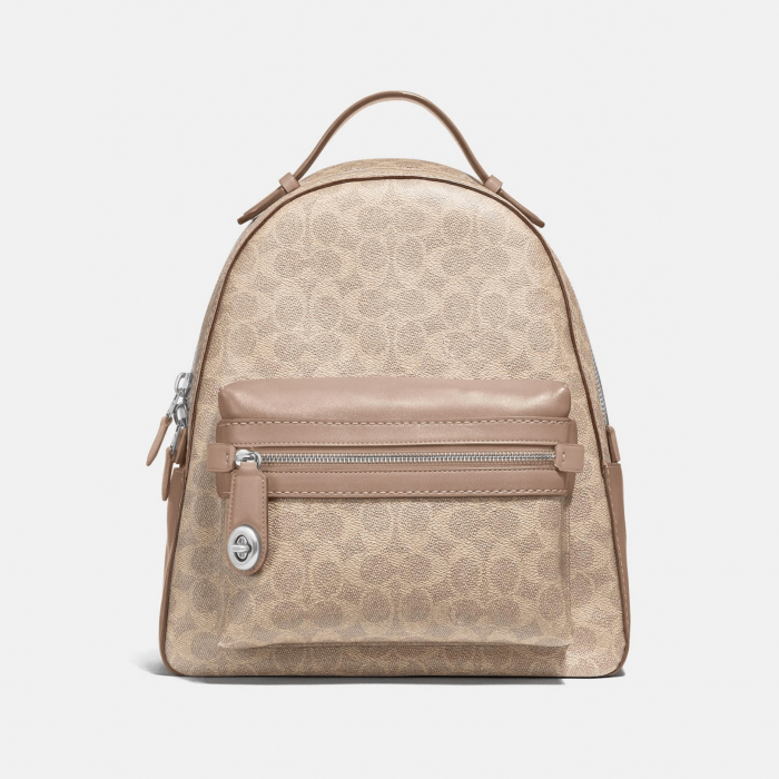 Campus Backpack 28 In Signature Canvas - Tan/Chalk/Brass