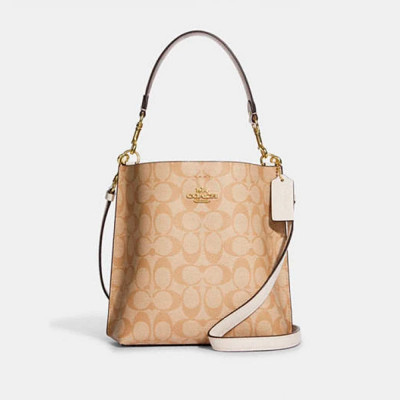 Mollie Bucket Bag 22 In Signature Canvas - Gold/Light Khaki Chalk