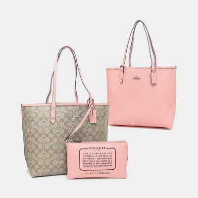 Reversible City Tote In Signature Canvas - Khaki/Peony Light