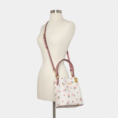 Small Town Bucket Bag With Heart Petal Print - Gold/Chalk Multi