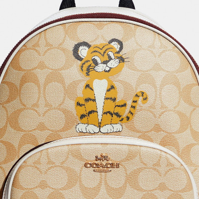Court Backpack In Signature Canvas With Tiger – Light Khaki/Chalk
