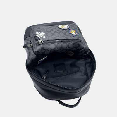 Snoopy Court Backpack In Signature Canvas With Patches – Charcoal/Black