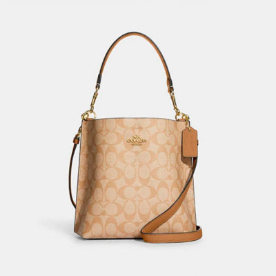 Mollie Bucket Bag 22 In Signature Canvas - Gold/Lt Khaki/Lt Saddle
