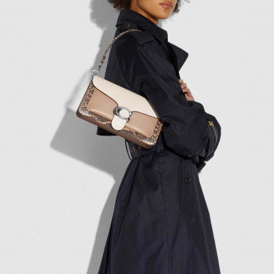 Tabby Shoulder Bag 26 With Snakeskin Detail - Light Nickel/Taupe Multi