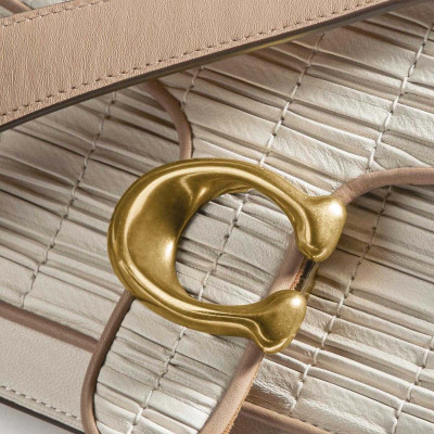 Tabby Shoulder Bag 26 With Pleating - Brass/Chalk