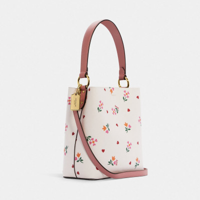 Small Town Bucket Bag With Heart Petal Print - Gold/Chalk Multi