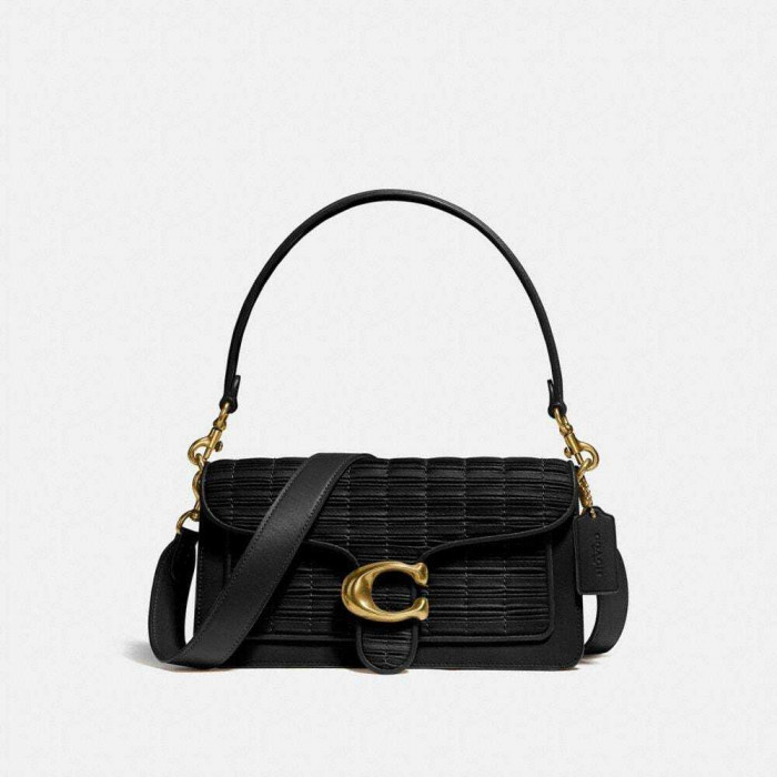 Tabby Shoulder Bag 26 With Pleating - Brass/Black