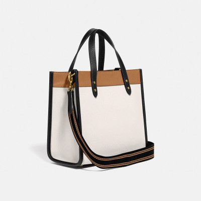 Field Tote 22 In Colorblock With Coach Badge - Brass/Chalk Multi