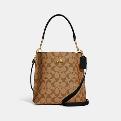 Mollie Bucket Bag 22 In Signature Canvas - Gold/Khaki/Black