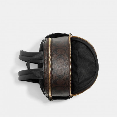 Mini Court Backpack In Signature Canvas - Gold/Brown Black